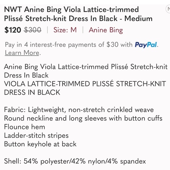 NWT Anine Bing Viola Lattice-Trimmed Plissé Stretch-knit Dress In Black - Medium - Picture 16 of 16